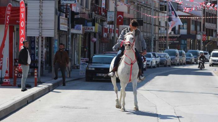 Caddede atla gezintiye çıktı