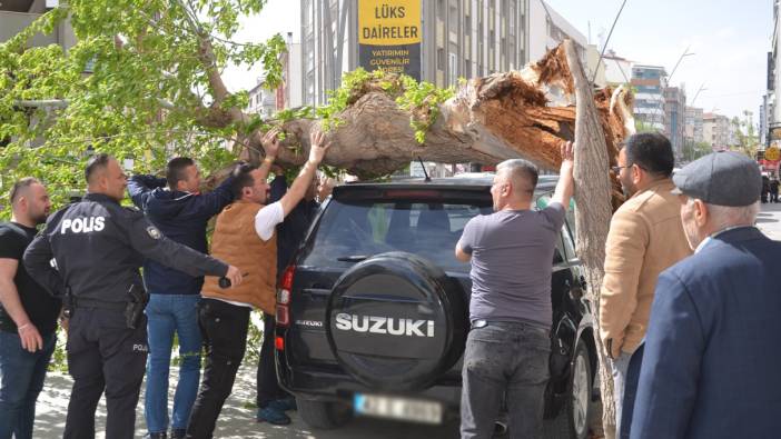 Fırtınada ağaç cipin üzerine devrildi, çatılar uçtu