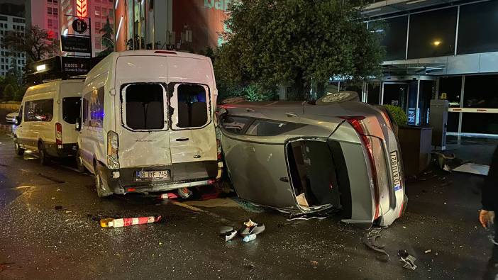 Sarıyer’de kontrolden çıkan otomobil yan yattı