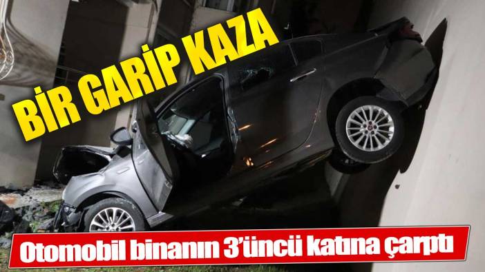 Kontrolden çıkan otomobil binanın 3’üncü katına çarptı