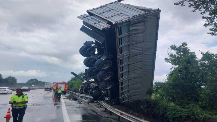 Hayvan taşıyan TIR köprüde asılı kaldı. 6 hayvan öldü