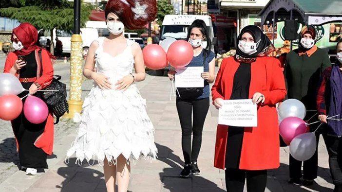 Korona virüse karşı 'maskeli gelinlik'